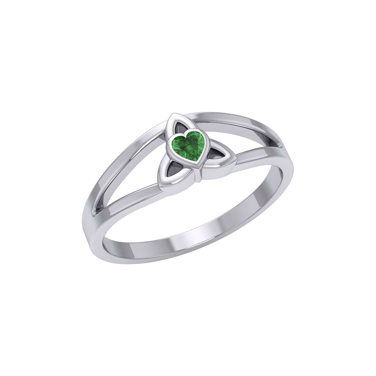 Celtic Trinity Knot Ring With Heart Gemstone TRI2309