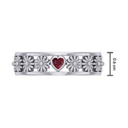 Flower Band Ring With Heart Gemstone TRI2311