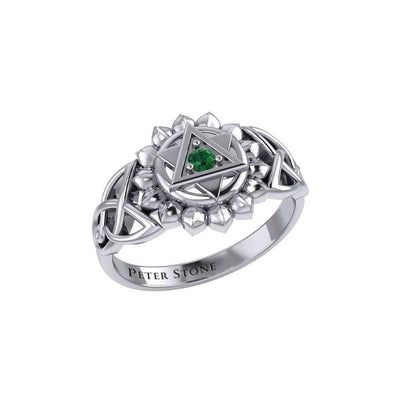 Anahata Heart Chakra with Celtic Designs Sterling Silver Ring TRI2340