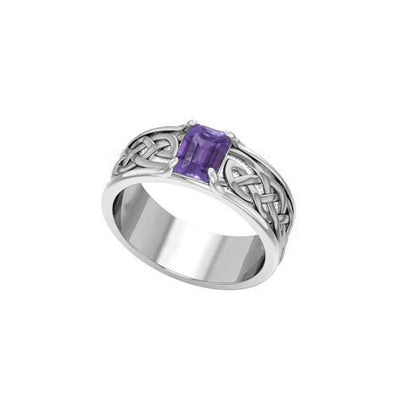 Celtic Knotwork Silver Wedding Ring with Gemstone TRI2361