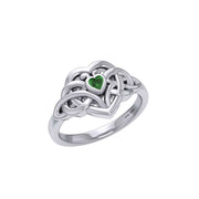 Celtic Knotwork Heart Ring With Heart Gemstone TRI2362
