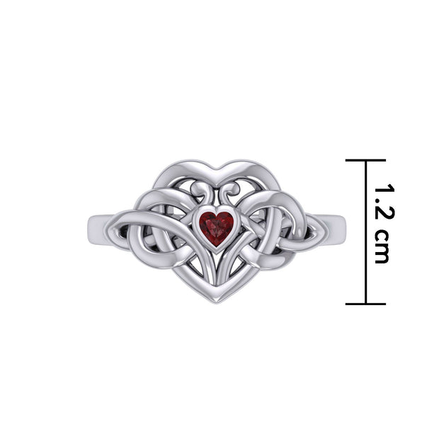 Celtic Knotwork Heart Ring With Heart Gemstone TRI2362