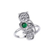 Silver Flower of Life Owl Ring With Gemstone TRI2407