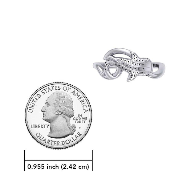 Whale Shark with Wave Silver Wrap Ring TRI2433 - Wholesale Jewelry