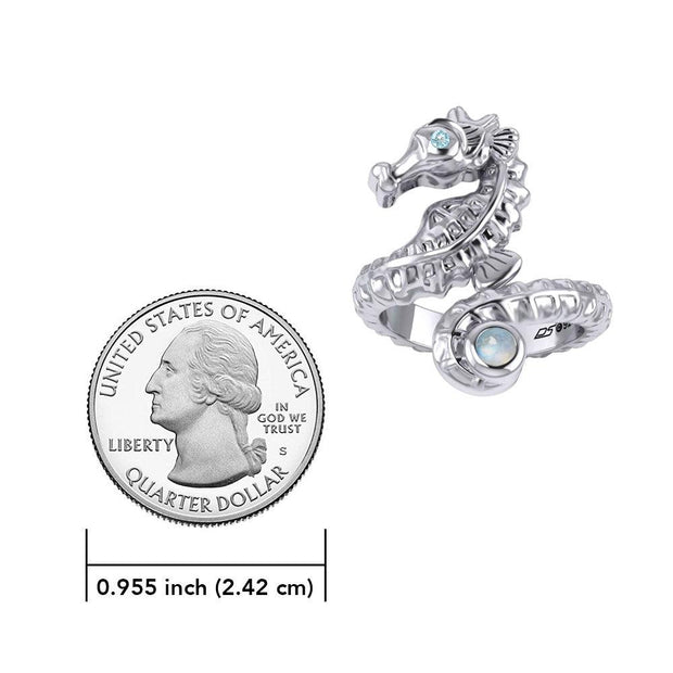 Seahorse with Gemstone Silver Wrap Ring TRI2443 - Wholesale Jewelry