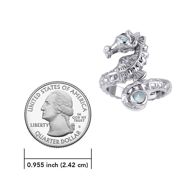 Seahorse with Gemstone Silver Wrap Ring TRI2443