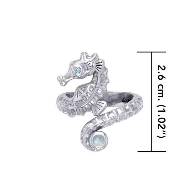 Seahorse with Gemstone Silver Wrap Ring TRI2443 - Wholesale Jewelry