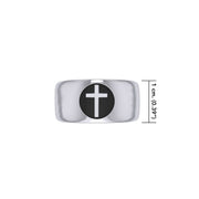 Spiritual Elegance Sterling Silver Faith Cross Men Band Ring with Black Accent by Peter Stone Jewelry TRI2475