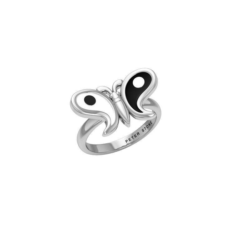 Harmony and Balance Sterling Silver Yin Yang Butterfly Ring by Peter Stone Jewelry TRI2477