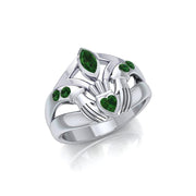 Irish Claddagh Silver Ring with Gemstones TRI274