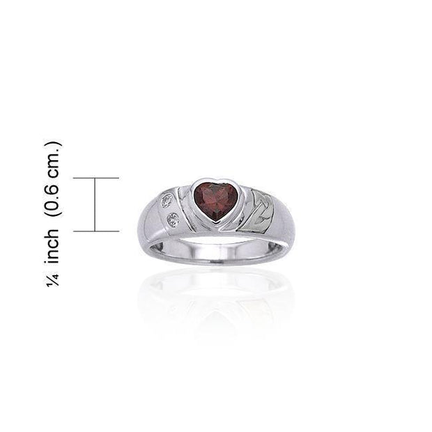 Celtic Silver Ring with Heart Gemstone TRI357