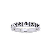 Cross and Star Silver Band Ring TRI505