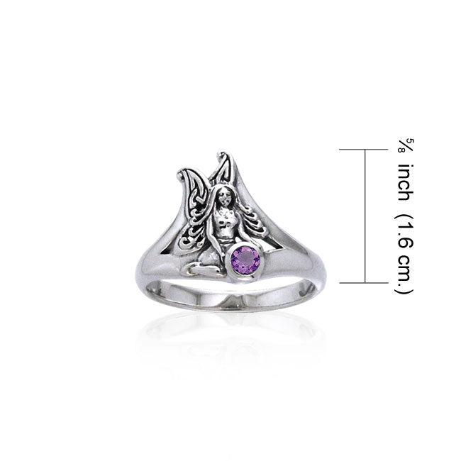 Fairy Holding Gem Silver Ring TRI519