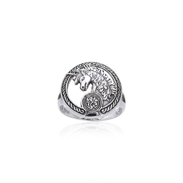 Open Celtic Unicorn Silver Ring TRI540 Ring