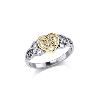 Celtic Knotwork Heart Silver and Gold Ring TRV1766