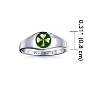 Shamrock Sterling Silver with Gold Accent Ring with Green Enamel TRV3686 - Wholesale Jewelry