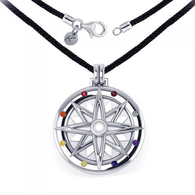 Compass Rose Silver Gemstone Necklace Set TSE688