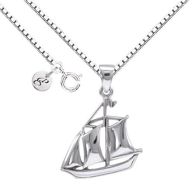 Sail as Far as the Majestic Schooner ~ Sterling Silver Jewelry Necklace TSE692