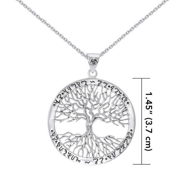 Silver Wiccan Tree of Life with Rune Pendant and Chain Set by Mickie Mueller TSE737