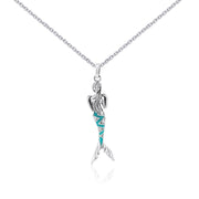 Silver Mermaid with Enamel and Gemstone Pendant and Chain Set TSE740