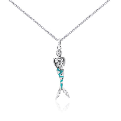 Silver Mermaid with Enamel and Gemstone Pendant and Chain Set TSE740