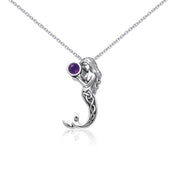 Silver Celtic Mermaid Gemstone Pendant and Chain Set TSE758