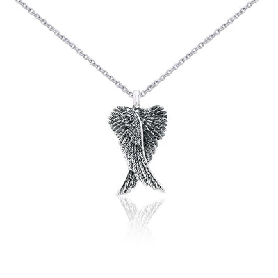 Small Silver Angel Wings Pendant and Chain Set TSE760 - Peter Stone Wholesale