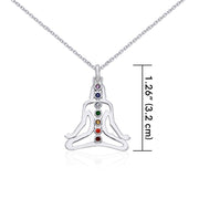 Silver Meditation Silhouette Chakra Gemstone Pendant and Chain Set TSE776
