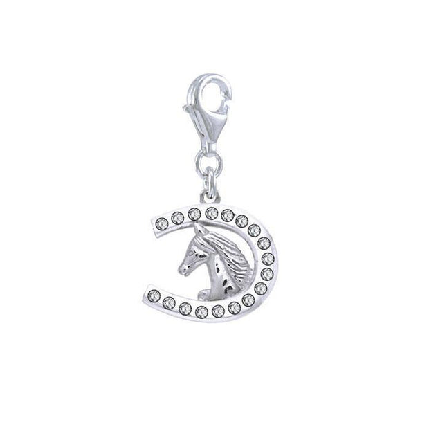 Horseshoe with Gems Silver Clip Charm TWC163