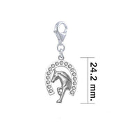 Horseshoe and Running Horse with Gems Silver Clip Charm TWC164