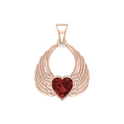 Gemstone Heart Angel Wings Rose Gold Pendant UPD5169