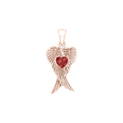 Heart Gemstone and Double Angel Wings Rose Gold Pendant UPD5229