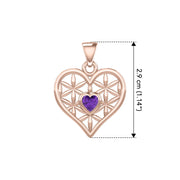 Rose Gold Geometric Heart Flower of Life Pendant with Gemstone UPD5282