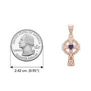 Celtic Cross Rose Gold Pendant with Heart Gemstone UPD5337
