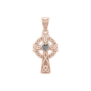 Celtic Cross Rose Gold Pendant with Heart Gemstone UPD5337