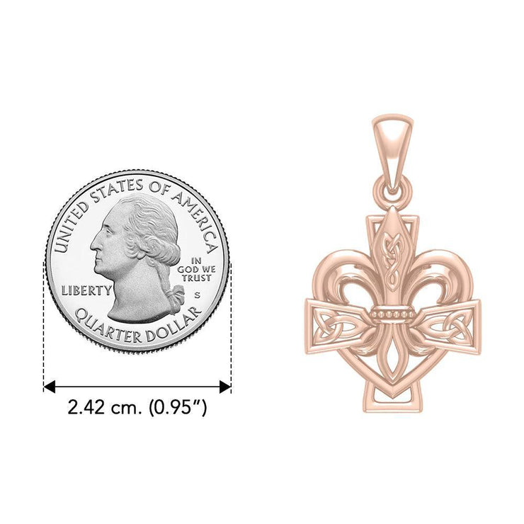 A powerful combination of Celtic elements Rose Gold Jewelry Pendant in Fleur-de-Lis and Celtic Cross UPD6068