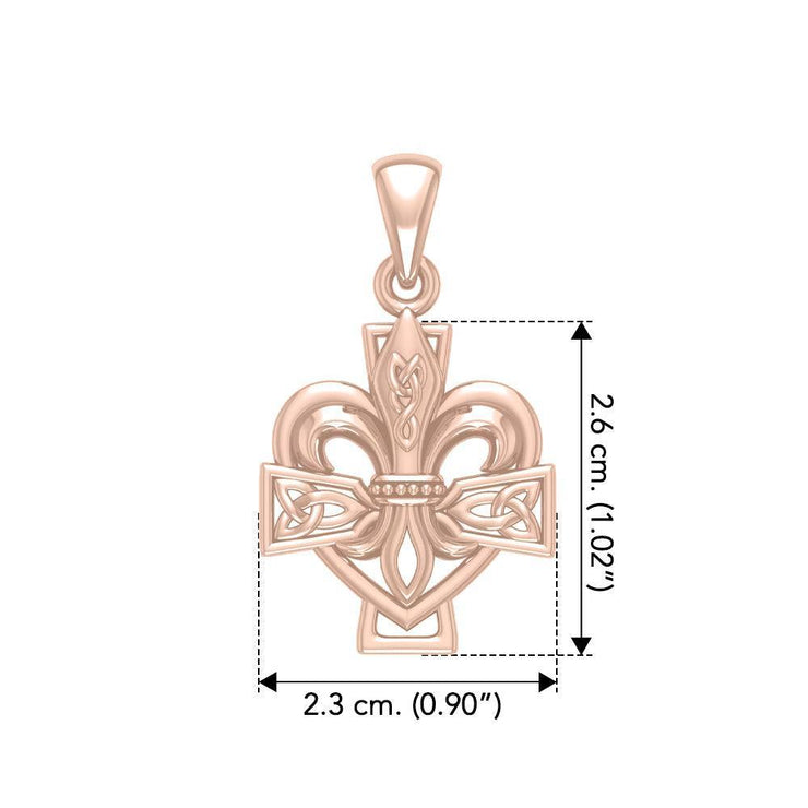 A powerful combination of Celtic elements Rose Gold Jewelry Pendant in Fleur-de-Lis and Celtic Cross UPD6068