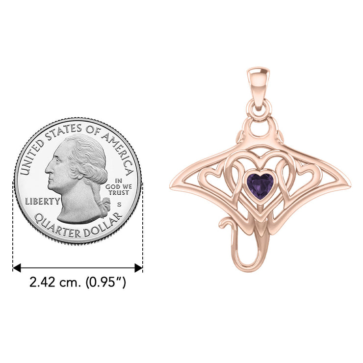 Manta ray with Triple Heart Rose Gold Pendant With Gemstone in the Center UPD6072