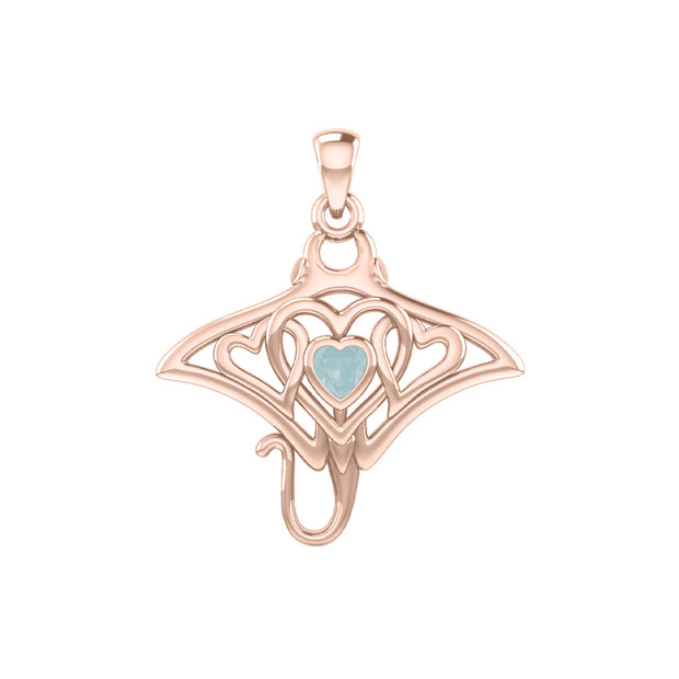 Manta ray with Triple Heart Rose Gold Pendant With Gemstone in the Center UPD6072
