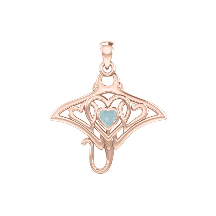 Manta ray with Triple Heart Rose Gold Pendant With Gemstone in the Center UPD6072