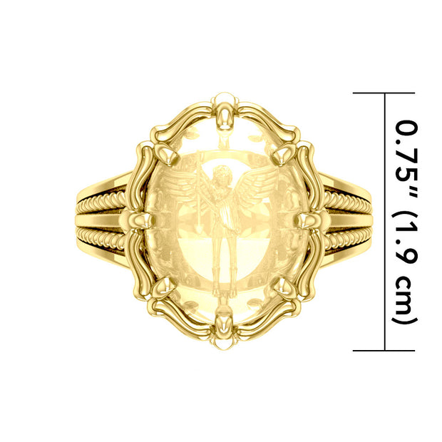 Archangel Michael 18K Gold Vermeil Plate on Sterling Silver Ring with Genuine White Quartz VRI1723