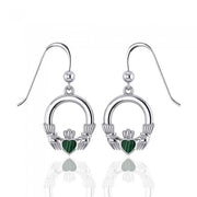 Irish Claddagh with Malachite Inlay Sterling Silver Earrings WE142