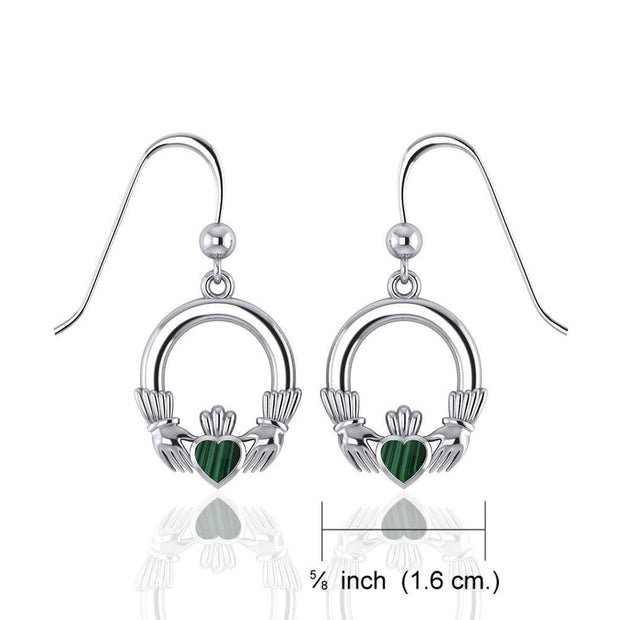Irish Claddagh with Malachite Inlay Sterling Silver Earrings WE142