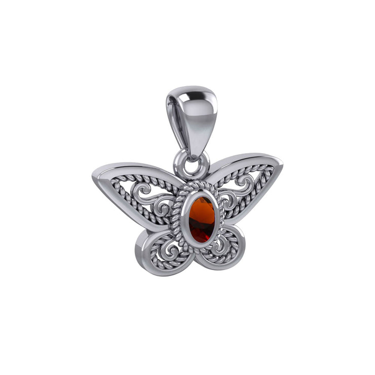 Life's colorful transformation ~ 14K White Gold Jewelry Butterfly Pendant with Gemstone WPD3685