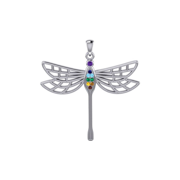 Lovely Spiritual Chakra Dragonfly 14K White Gold Pendant WPD4214