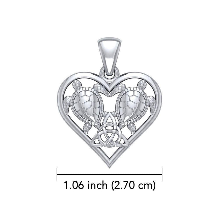 14K White Gold Sea Turtles with Celtic Triquetra in Heart Pendant WPD5211