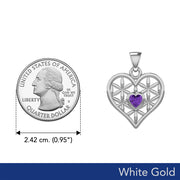 White Gold Geometric Heart Flower of Life Pendant with Gemstone WPD5282