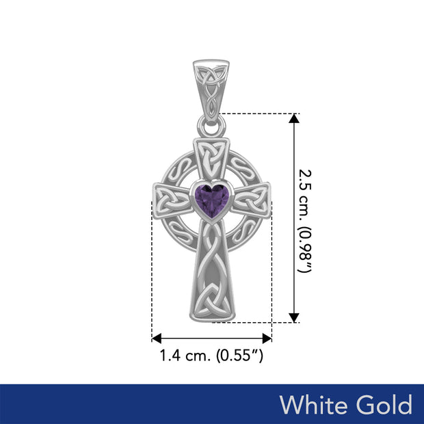 Celtic Cross White Gold Pendant with Heart Gemstone WPD5337