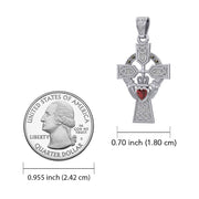 Celtic Cross and Irish Claddagh 14K White Gold Pendant with Heart Gemstone WPD5340