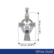 Celtic Cross and Irish Claddagh White Gold Pendant with Heart Gemstone WPD5340